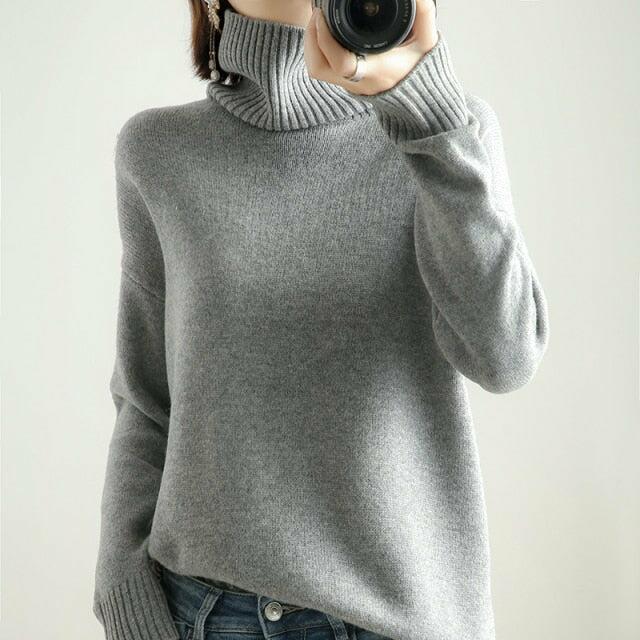 100% Pure Wool Ladies Sweater Pullover Turtle Neck  Roll Neck Top Blouse