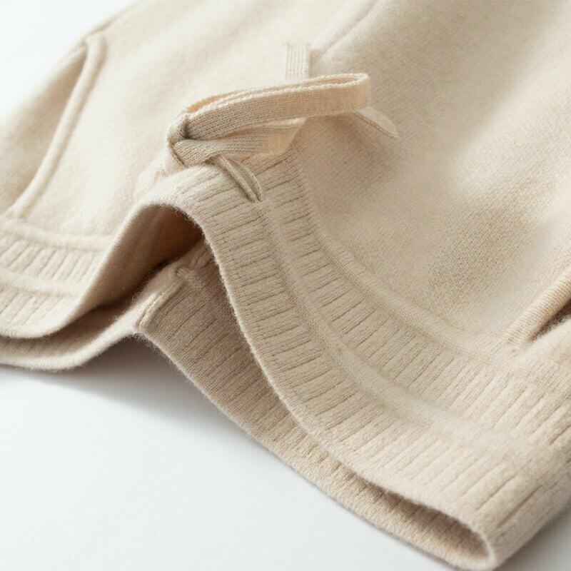 100% Cashmere Wool Women's High-Waist Knitted Pants Trousers