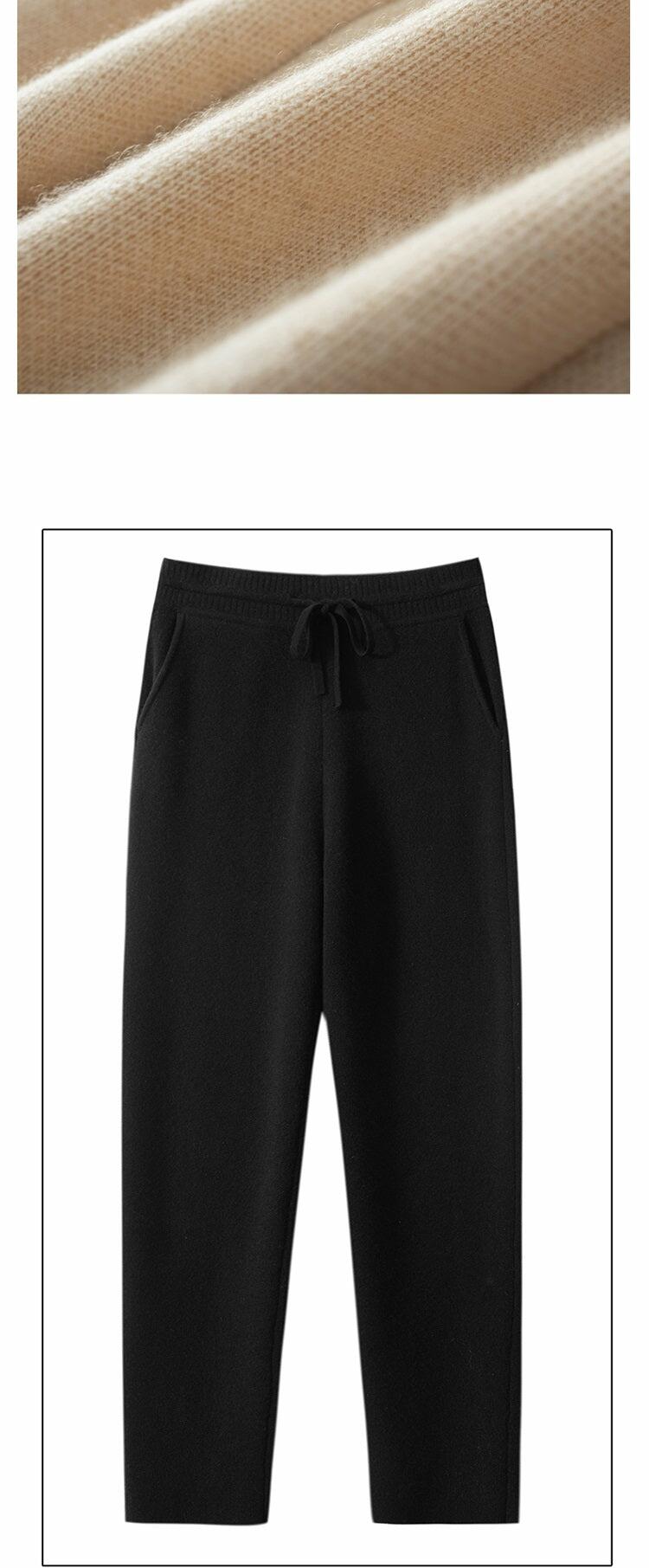 100% Cashmere Wool Women's High-Waist Knitted Pants Trousers