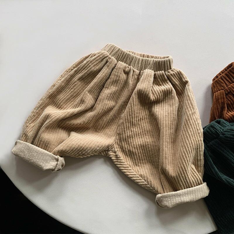 100% Cotton Corduroy Trousers Pants Casual Loose Wide Leg Pants Unisex Kids Babies Baby