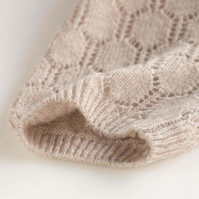 100% Australian Wool Women's Jumper Round Neck Pullover Hollow Out Lace Knit Top