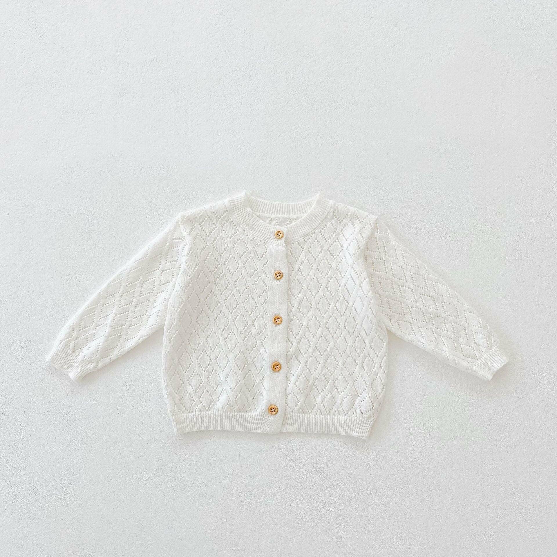 Size Table 100% Pure Cotton Lace Knit Cardigan Sweater For Baby 0-3T New Born Kid Boys Girls Knitted Top Long Sleeve