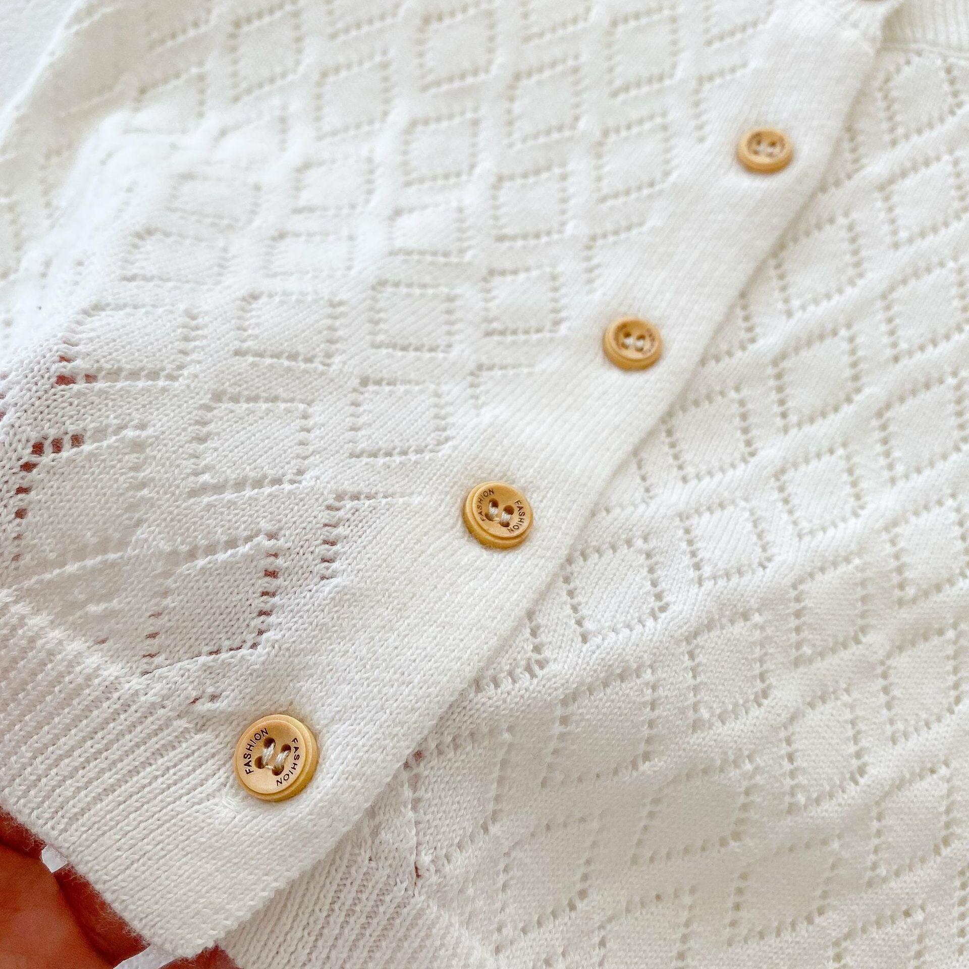 100% Pure Cotton Lace Knit Cardigan Sweater For Baby 0-3T New Born Kid Boys Girls Knitted Top Long Sleeve
