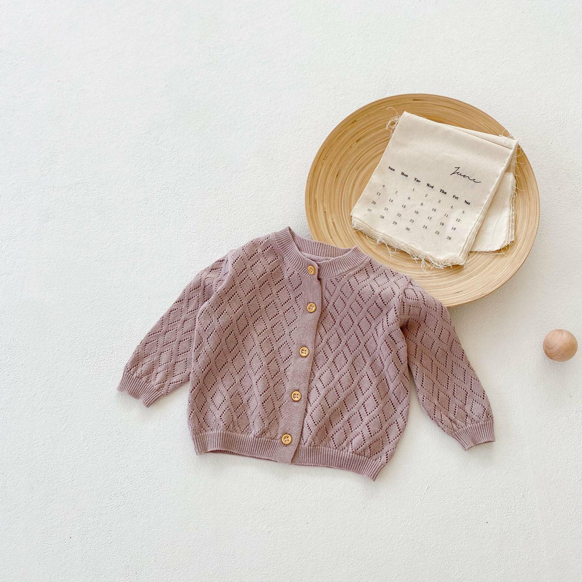 100% Pure Cotton Lace Knit Cardigan Sweater For Baby 0-3T New Born Kid Boys Girls Knitted Top Long Sleeve