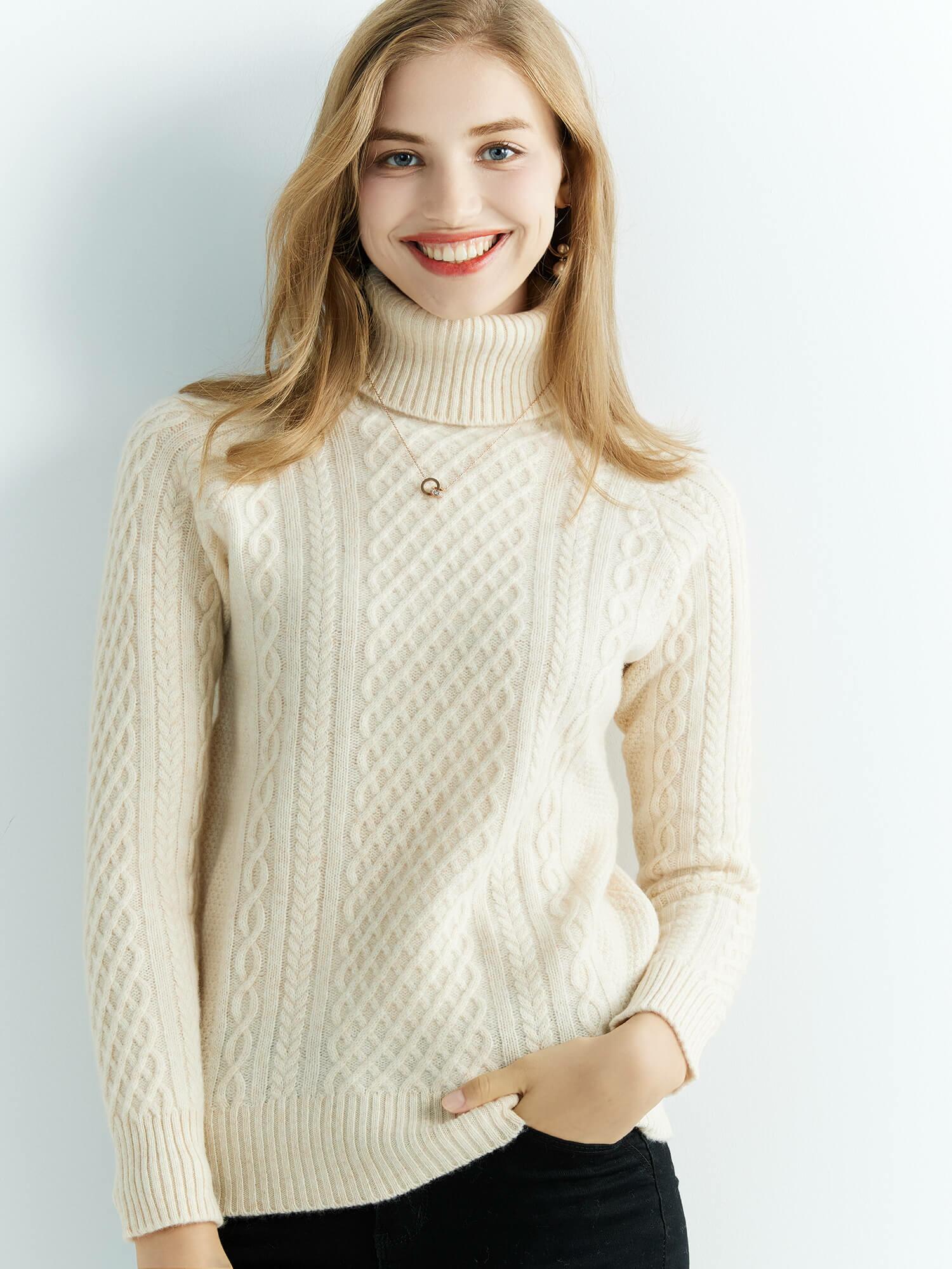 100% Merino Wool Knitted Top Women Turtleneck Sweater Long Sleeve Pullover Jumper