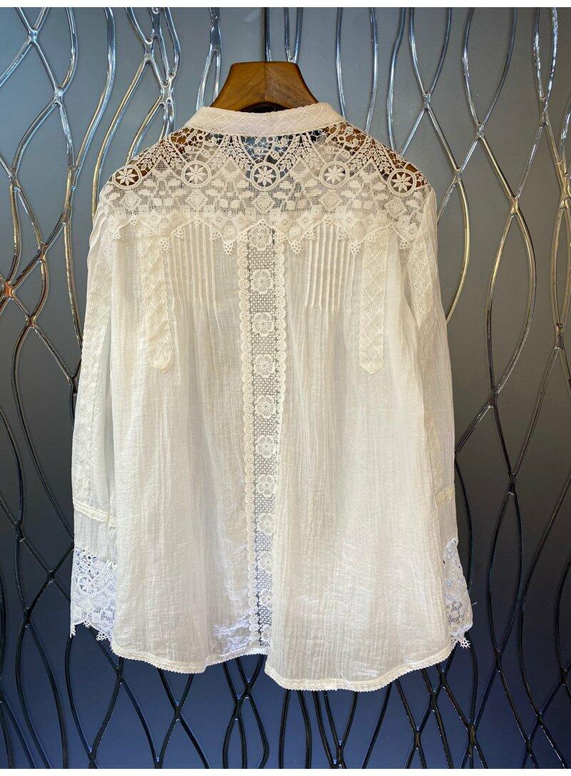 100% Cotton Crochet Lace Embroidery Women's Blouse Long Sleeve Top