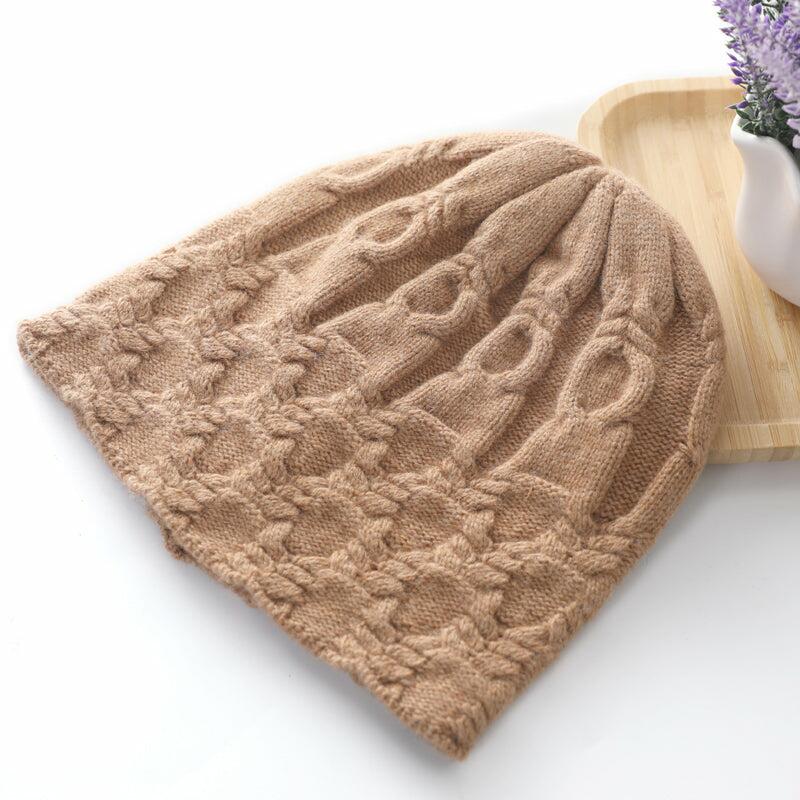100% Wool Cable Knit Beanie Hat Casual Unisex
