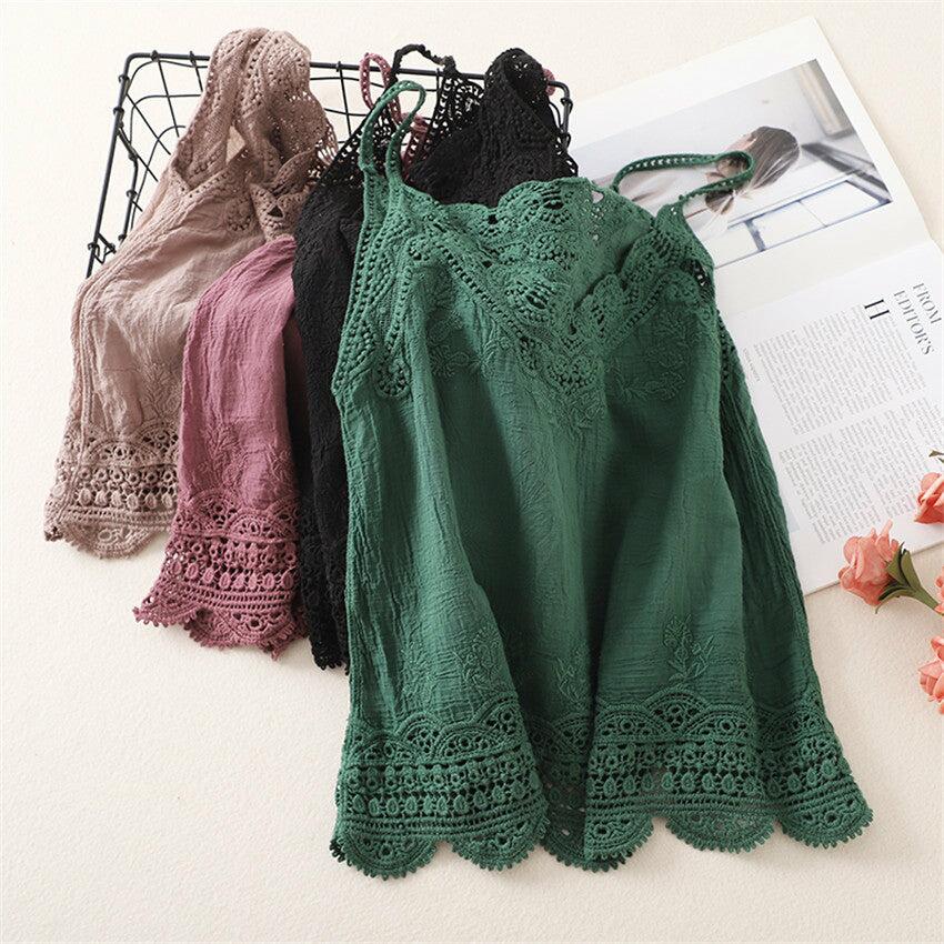 100% Cotton Lace Embroidery Women's Camisole Sleeveless Shirt Tank Top Vest