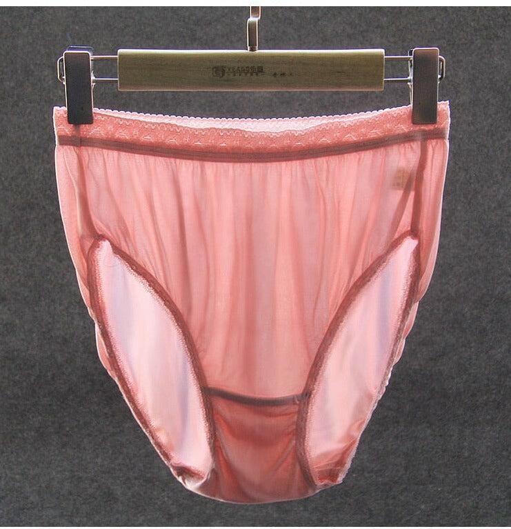 100% Pure Mulberry Silk Thin Knit Jersey Lace Women's Panties Briefs Underwear High Waist Seamless