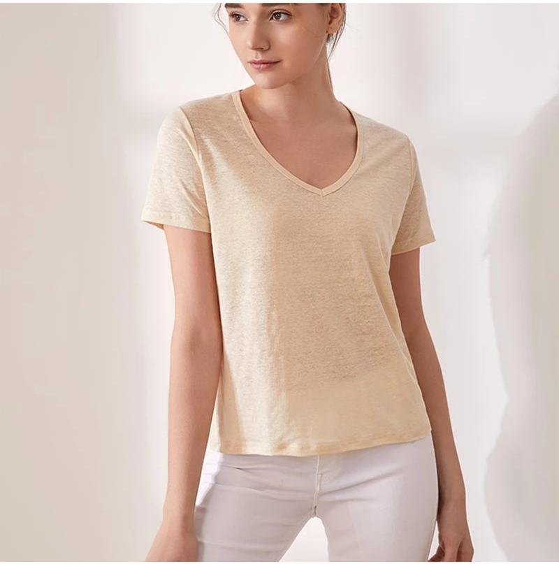 81% Linen 19% Mulberry Silk Women's T-Shirt,  Short Sleeves, Choice of V-Neck or Round Neck
