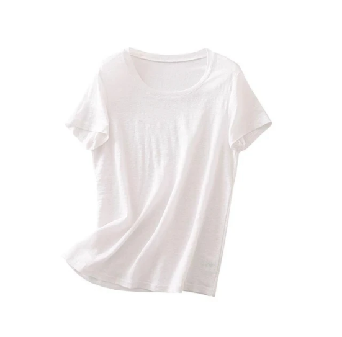 81% Linen 19% Mulberry Silk Women's T-Shirt,  Short Sleeves, Choice of V-Neck or Round Neck