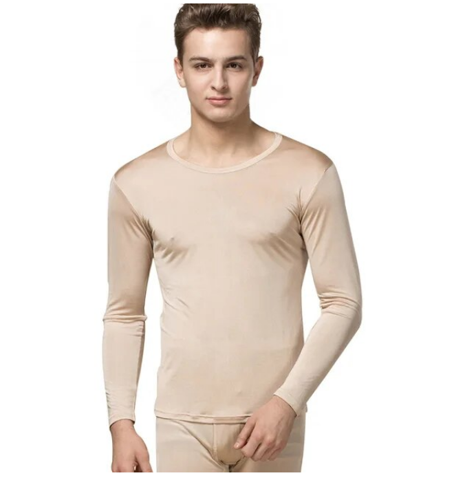 100 Mulberry Silk Thermal Set for Men Top and Long Johns Set Underwear Loungewear 252
