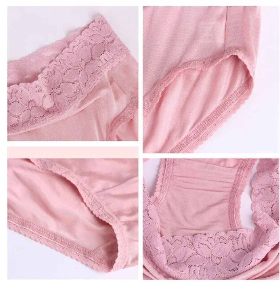 100% Mulberry Silk and Lace Panties, Briefs, Underwear, Lingerie,  Middle Rise, 5 Pack of Random Colours