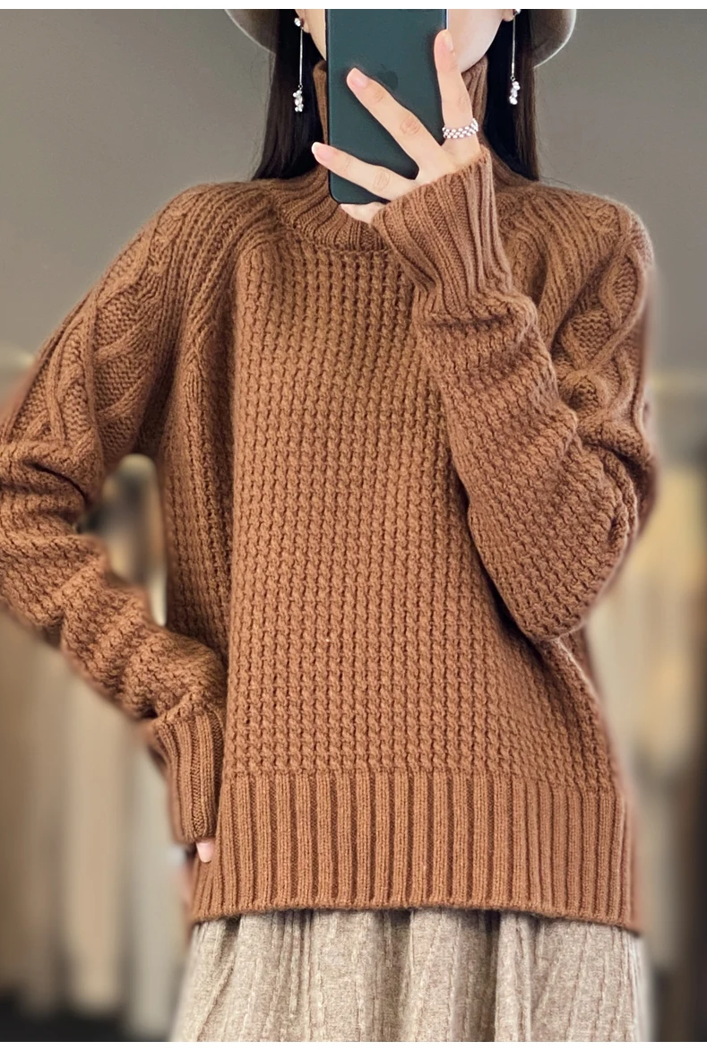 100% Cashmere Wool High Neck Women's Sweater, Pullover, Knitwear