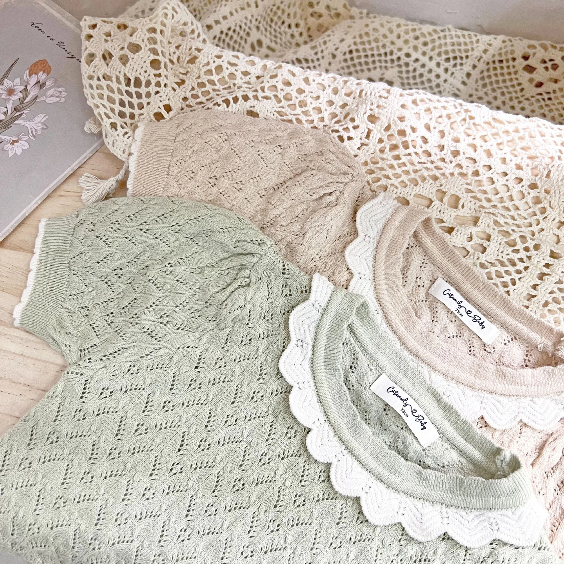 100% Cotton Lace Knit T-Shirt/Top, Jumper, Short Sleeved,  for Toddlers, Children