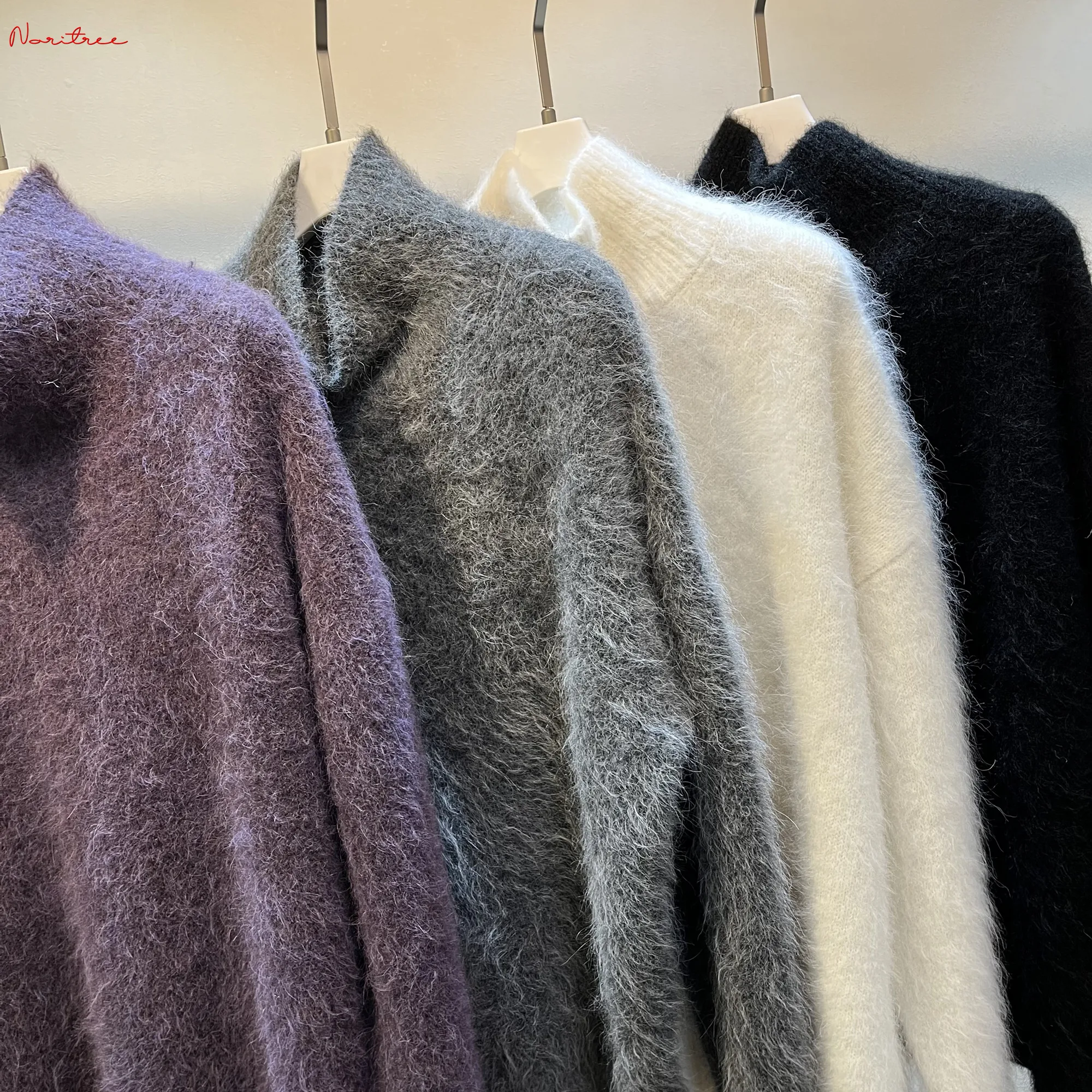 78% Alpaca Wool Women's Turtleneck Sweater, Pullover, Loose Knit Top