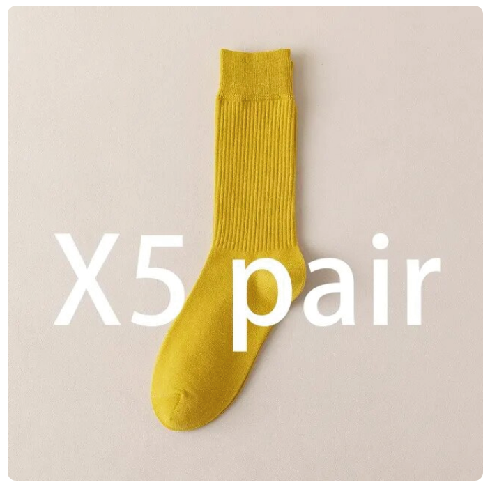 100% Cotton Rib Knit Men's Unisex Socks, 5 Pair/Set
