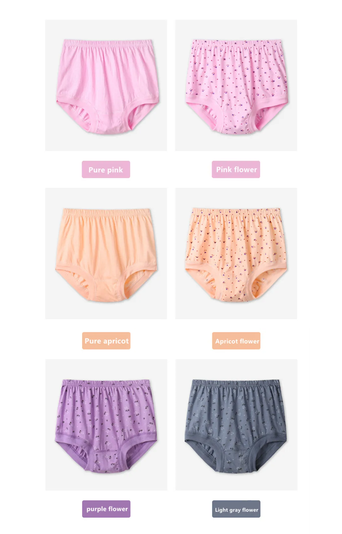 100% Cotton Women's Panties, Underpants, High Waist Women's Briefs, Vintage Underwear,  6Pcs/Set