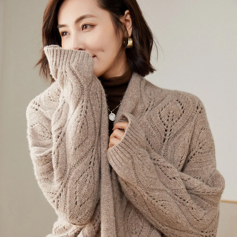 100% Merino Wool Women's Knit Lace Cardigan