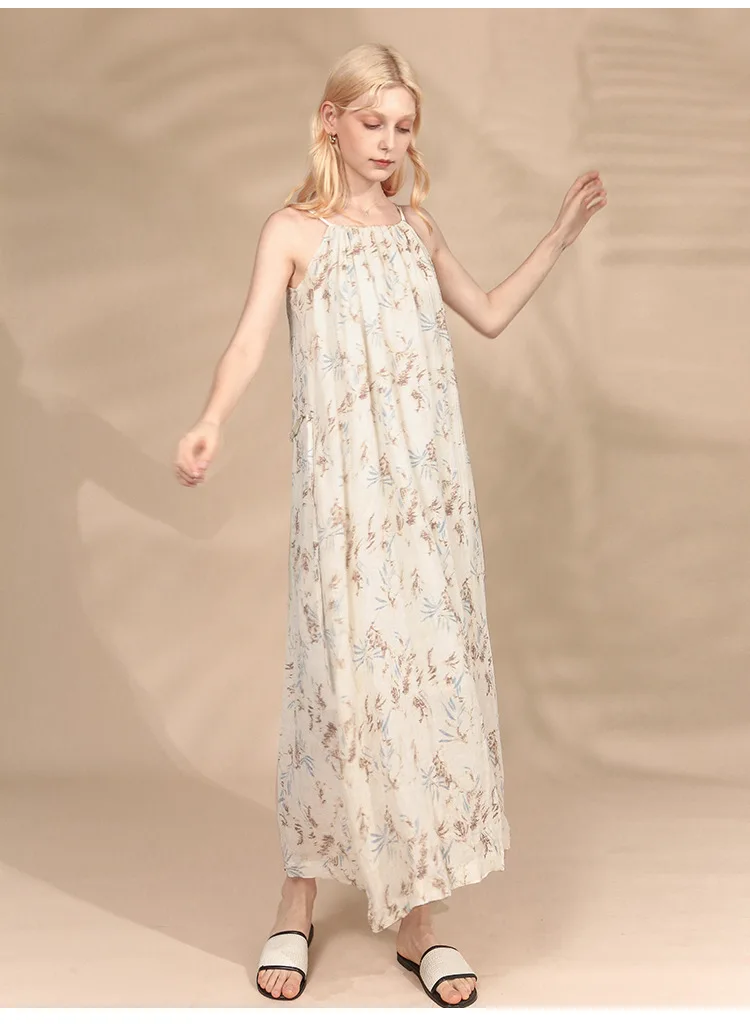 100% Linen Flax Women's Midi Dress Sleeveless with Lining