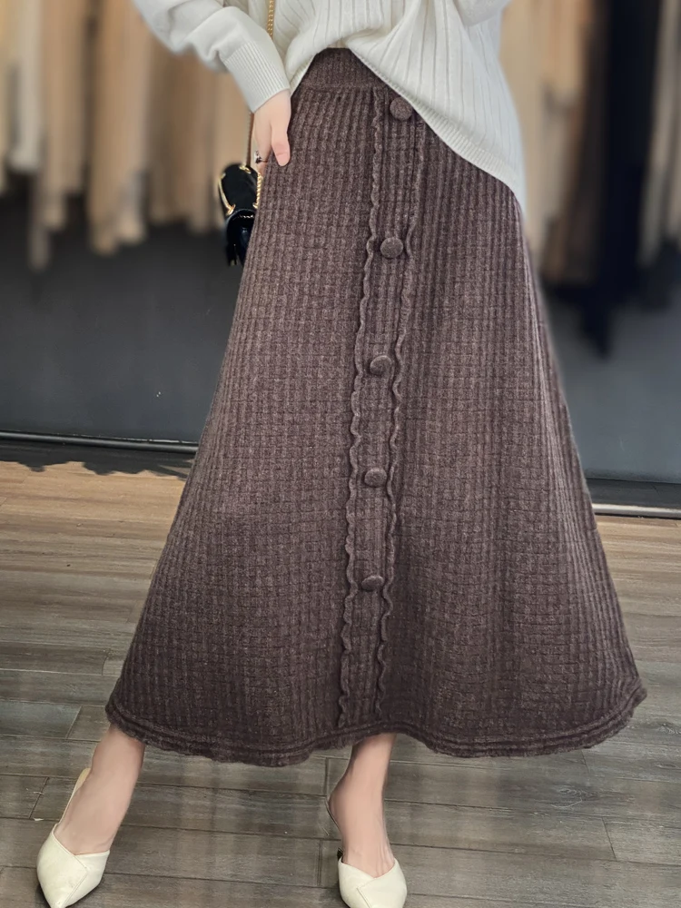 100% Cashmere Women's Long Skirt with Raw Edge Hem