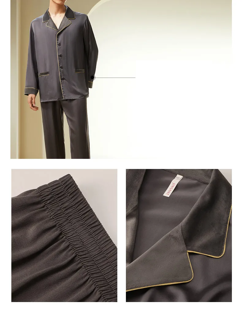 100% Mulberry Silk, Grade 6A 19MM, Men's Pajamas, Pyjamas Set/Suit, Sleepwear, Loungewear
