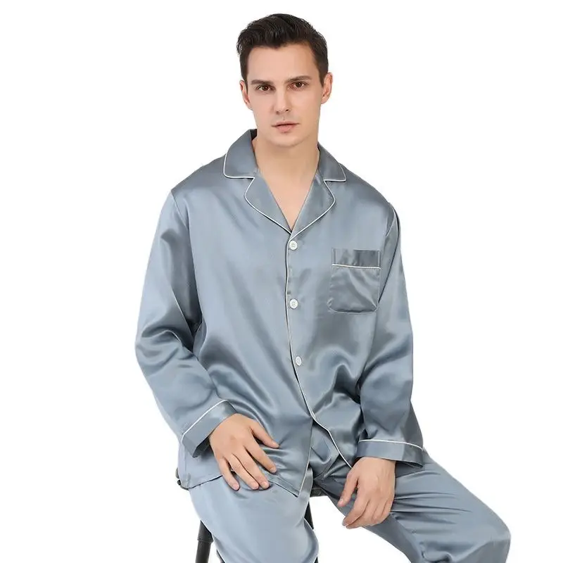 100% Mulberry Satin Silk 19 Momme Men's Pajamas / Pyjama Set,  Loungewear, 2Piece Suit Sleepwear