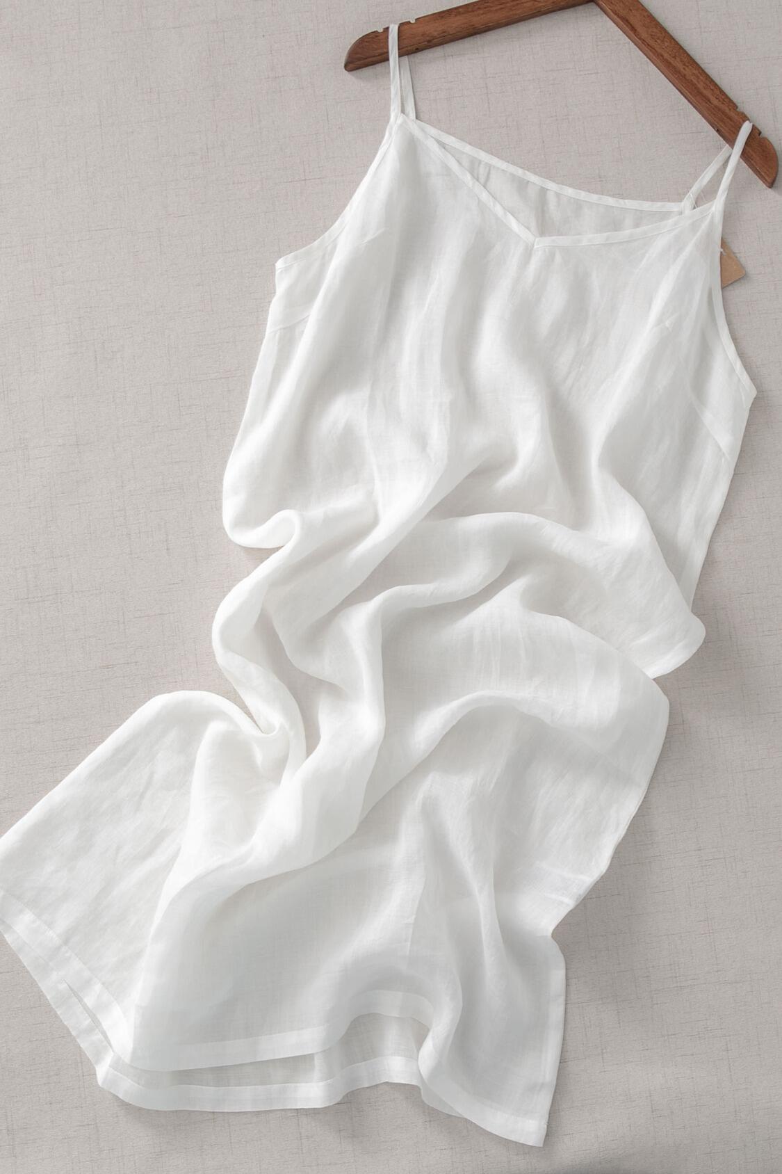 100% Ramie, Water Washed Thin See-Through 60N/100S Ramie Slip Dress, Spaghetti Straps