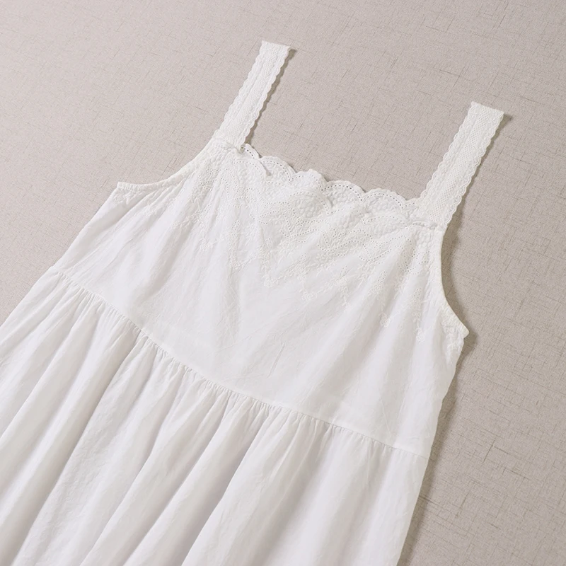 100% Cotton Lace Embroidery Lingerie Slip Dress, Vest Dress, Camisole