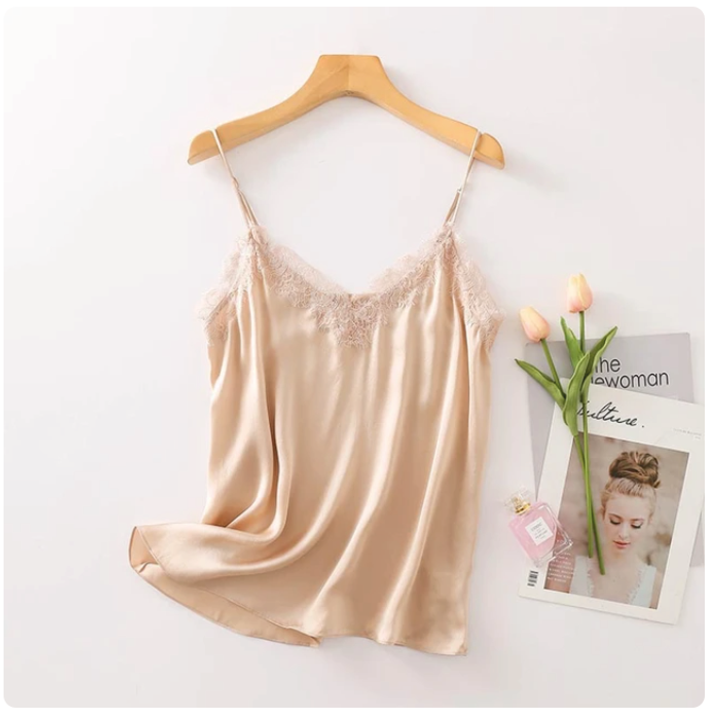 100% Mulberry Silk and Lace Women's Tank Top, Vest