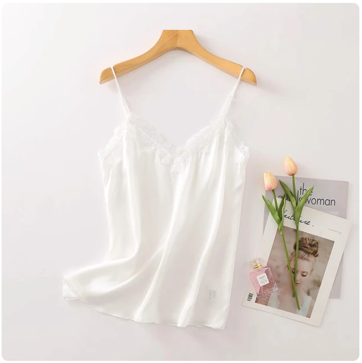 100% Mulberry Silk and Lace Women's Tank Top, Vest