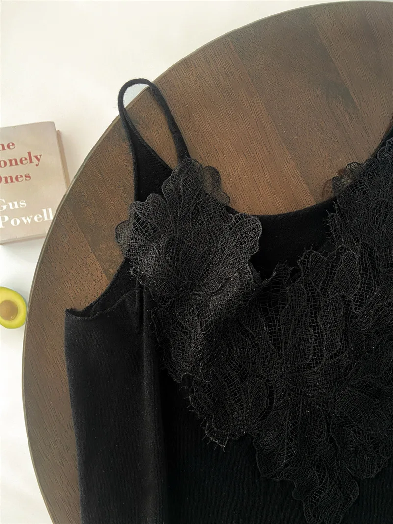 100% Superfine Merino Wool and Lace Knitted V-neck Women's Sling Vest, Camisole