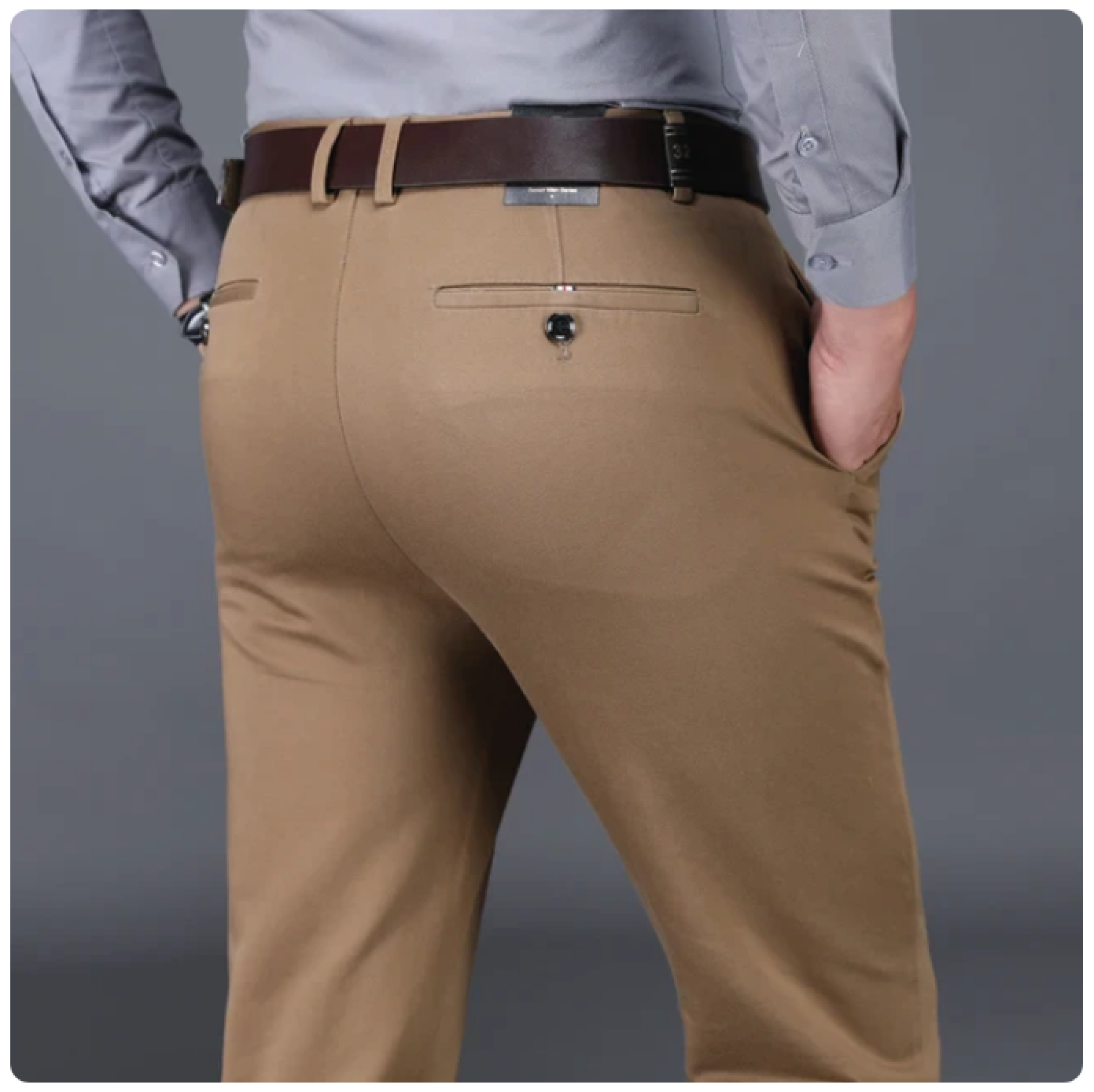 98% Cotton, 2% Spandex Men's Classic Style Casual Pants, High Waist Trousers