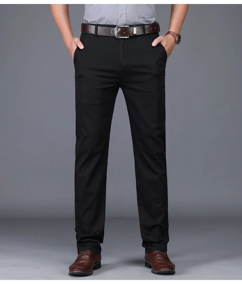 98% Cotton, 2% Spandex Men's Classic Style Casual Pants, High Waist Trousers