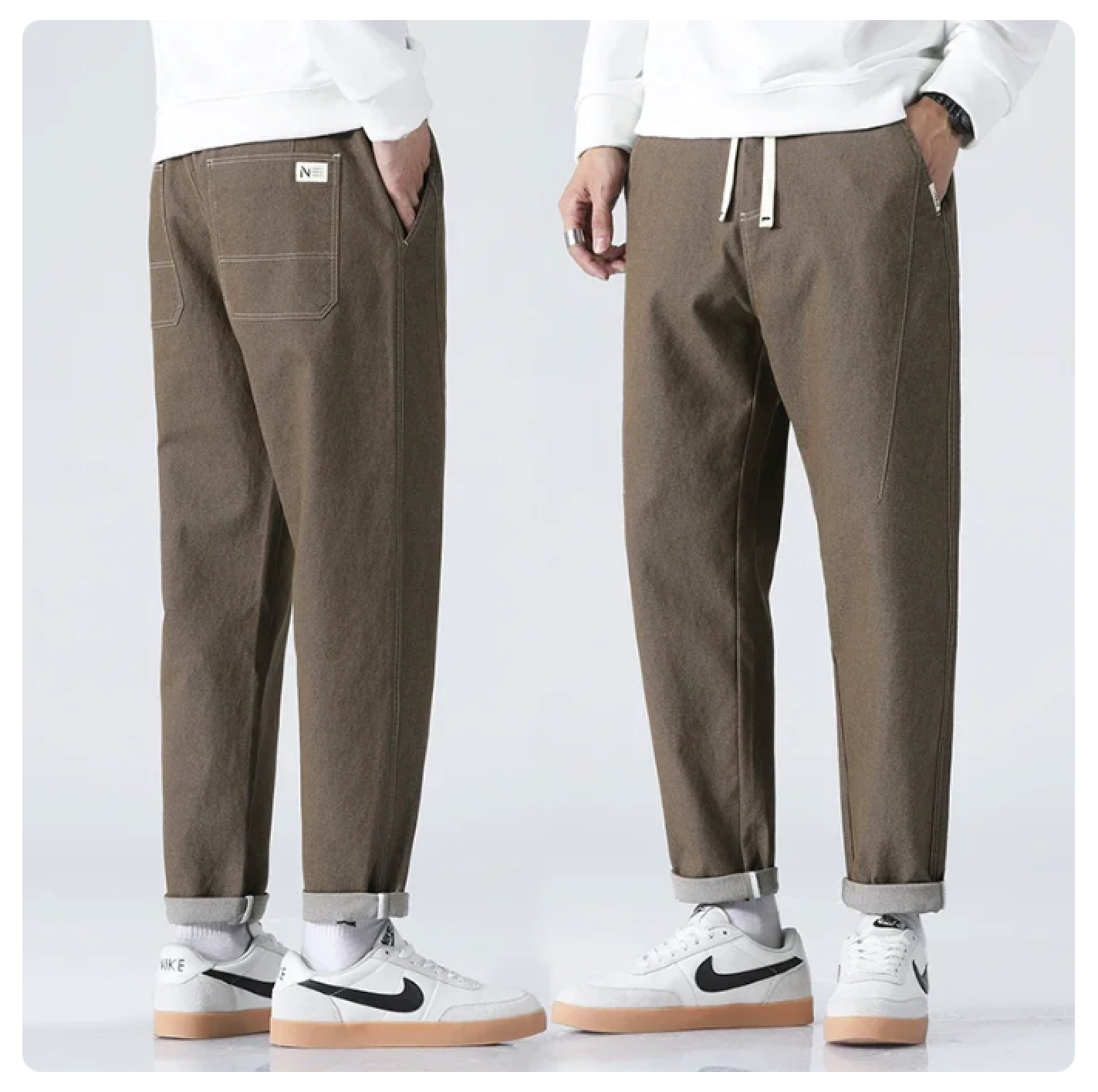 100% Cotton Men's Baggy Jeans, Classic Straight Denim Pants, Loose Trousers