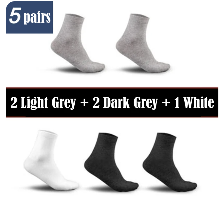 98% Cotton Men's Socks, Size EU 45-50, 5 Pairs/Set
