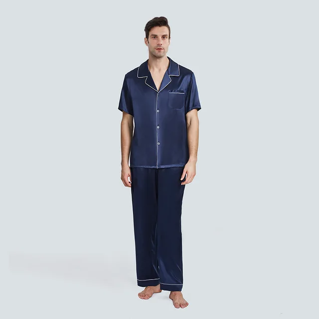 100% Mulberry Silk 19 momme Pajamas Set for Men, Short Sleeve, Homewear, Sleepwear (352)