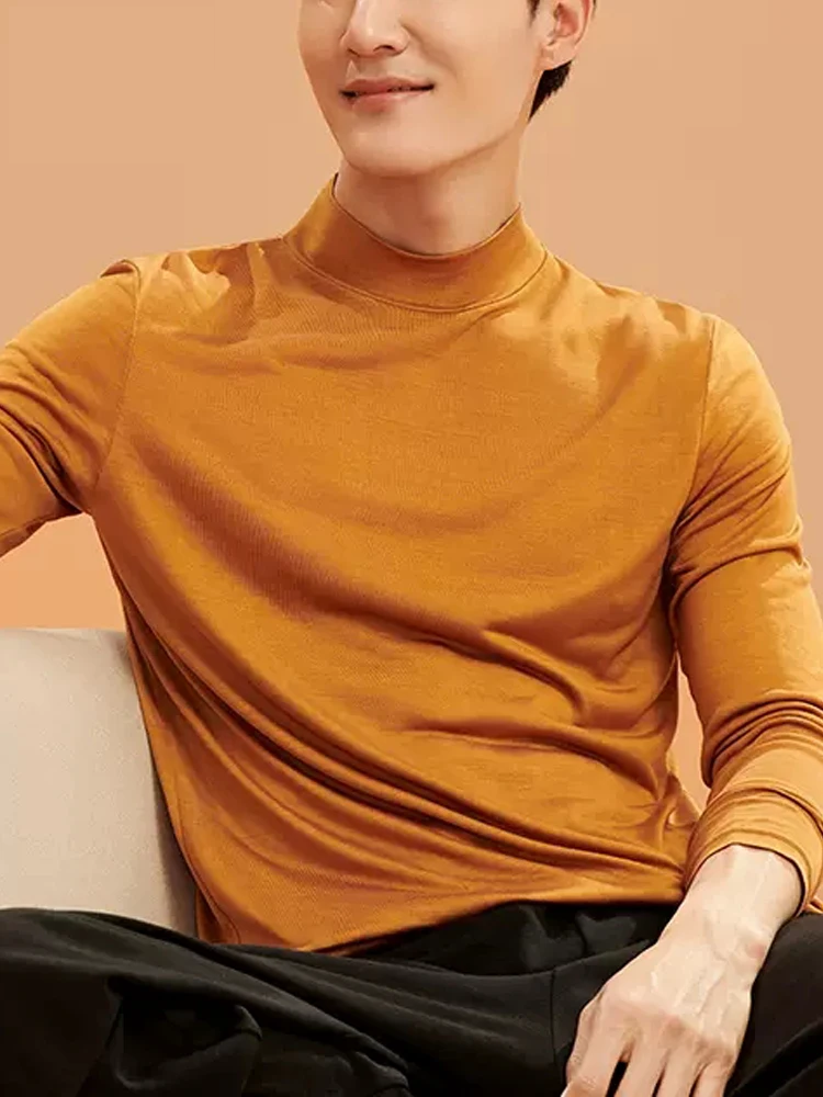 100% Mulberry Silk Casual Top For Men, Knitted Jersey, Half High Collar (475)
