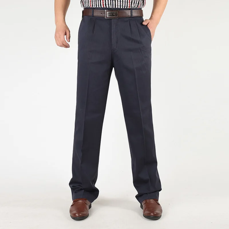 100% Cotton Men's Casual Trousers/Pants, High Waist, Double Pleat (489)