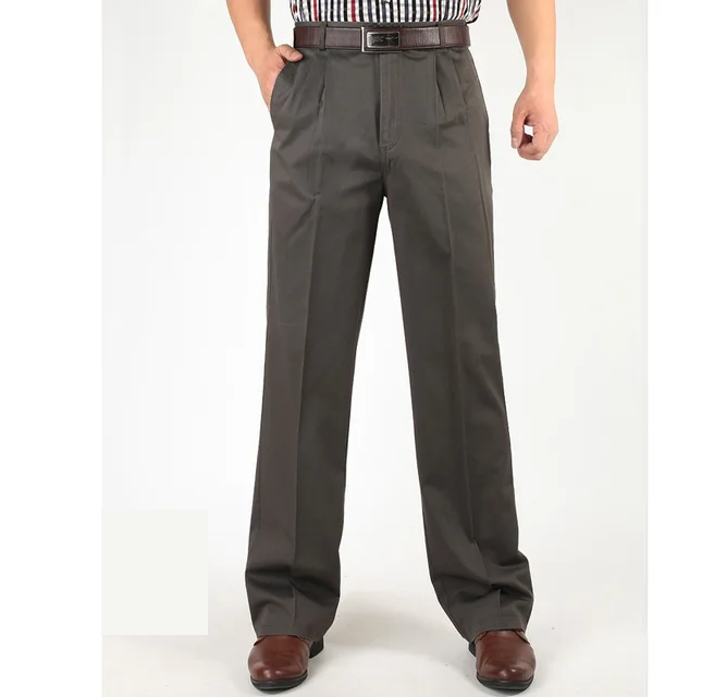 100% Cotton Men's Casual Trousers/Pants, High Waist, Double Pleat (489)