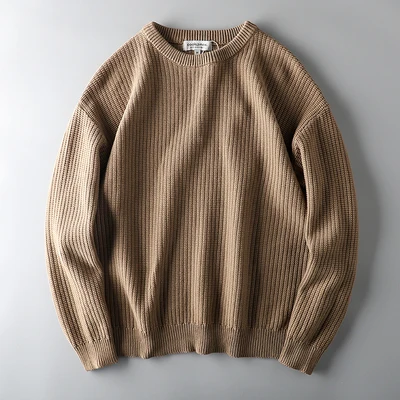 100% Cotton Waffle  Men's Sweater, Retro Loose Casual Knitted Pullover, Knitwear (540)
