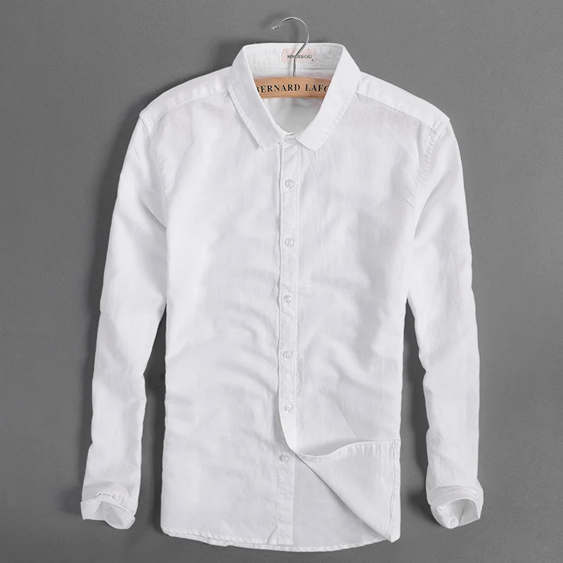 55% Cotton 45% Linen Men's Casual Shirt, Long Sleeve Top (688)