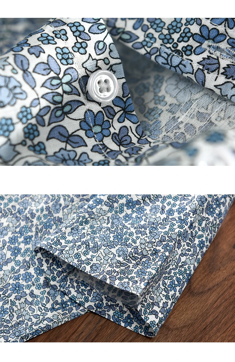 70% Linen 30% Cotton Floral Print Casual Shirts for Men, Loose Fit, Short Sleeved (754)