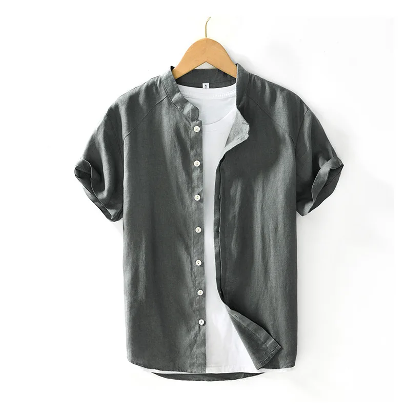100% Linen Men's Shirt, Short Sleeved, Single Breasted (753)