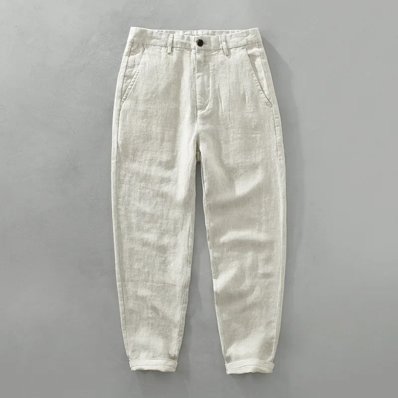 100% Linen Men's Pants, Casual Straight Trousers (727)