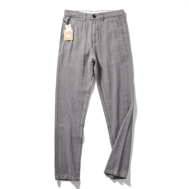 70% Ramie 30% Cotton Men's Casual Trousers, Straight Pants (751a)