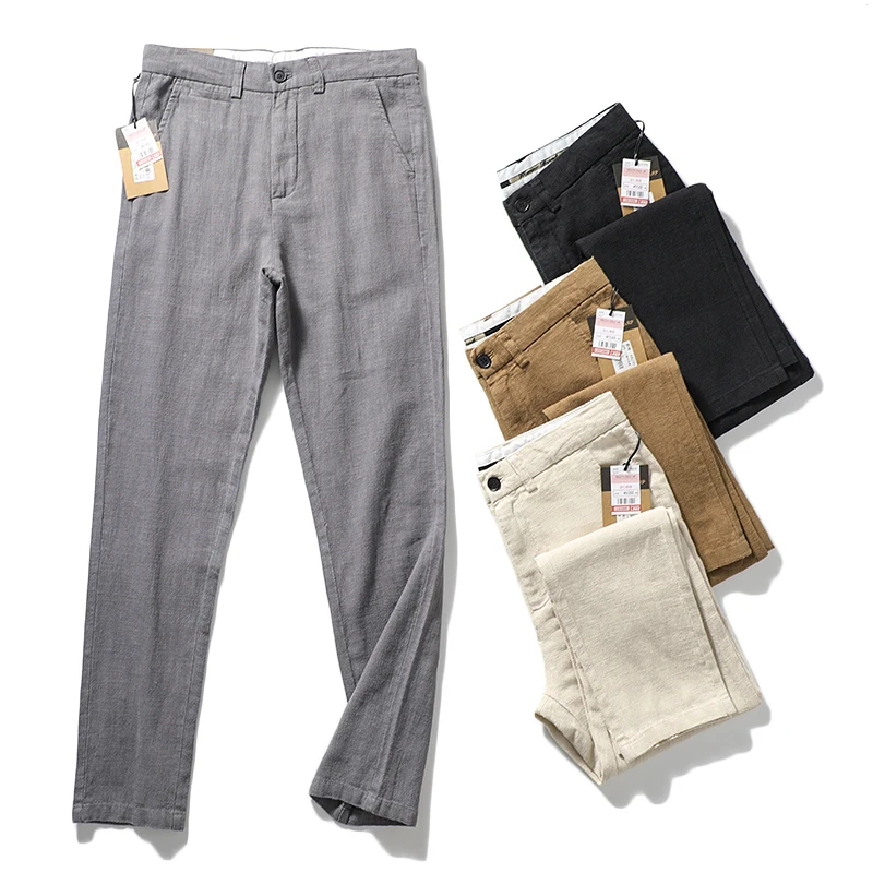 70% Ramie 30% Cotton Men's Casual Trousers, Straight Pants (751a)