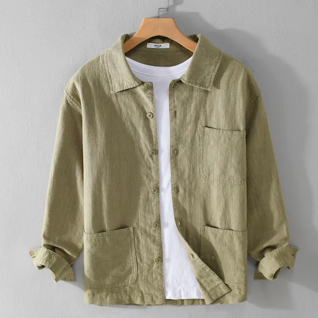 70% Ramie 30% Cotton Men's Shirt, Casual Long Sleeved Jacket, Outerwear (749a)