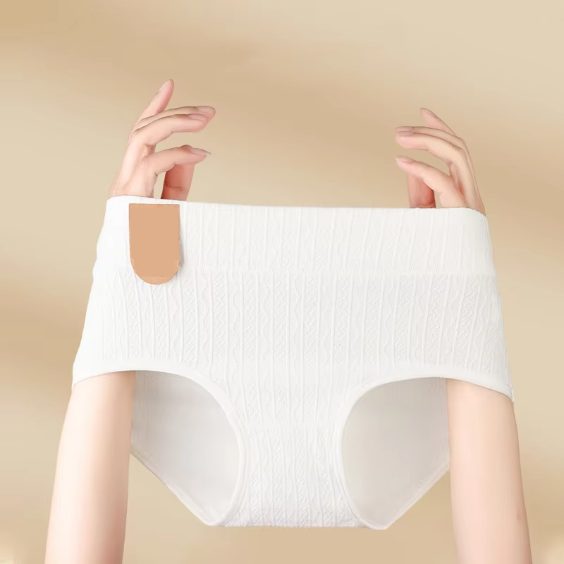 95% Undyed Cotton Jacquard Knit Mid-Waist Women's Panties, Briefs, Underwear, Lingerie, 4Pcs/Set  (636)
