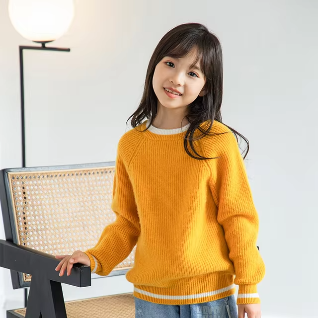 100% Wool Round Neck Pullover, Children's Boys And Girls Sweater, 7 needles Knitted Top (295)
